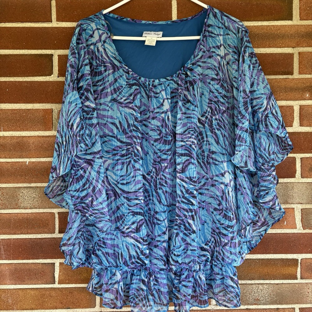 Willow Ridge Blue Purple Print Blouse Plus Size 1X A1683